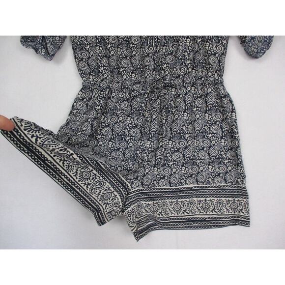 Ann Taylor LOFT Romper Womens 00P Blue Paisley Shorts Roll Tab Top XSP XS Petite - Picture 7 of 16
